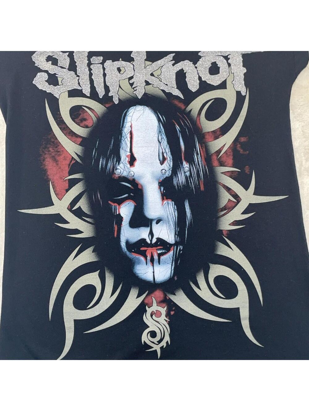 Custom Cut Slipknot Shirt Joey Jordison 2000s Heavy Metal Tribal Rare Womens L - Picture 2 of 8